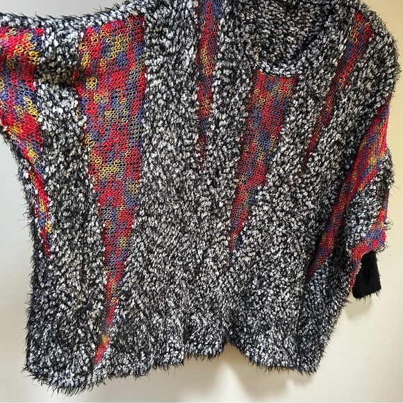 Oversized Boxy Knit Art To Wear Mixed Media Eyelash Fringe Sweater Top One Size - Picture 4 of 15